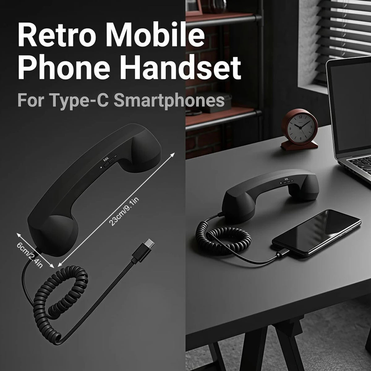 RetroVibe Type-C Retro Phone Handset – Classic Vintage Style Phone Receiver | Wired Handset Smartphone Microphone Portable Gift PC Tablet Hybrid Work Call Video Conference | Buy 1 Get 1 Free | Only - 799