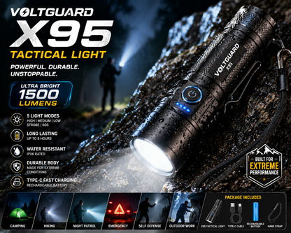 🛡️ VoltGuard X95 – Rechargeable LED Torch | Powerful LED Torch for Home, Travel & Outdoor Use | Buy 1 Get 1 Free